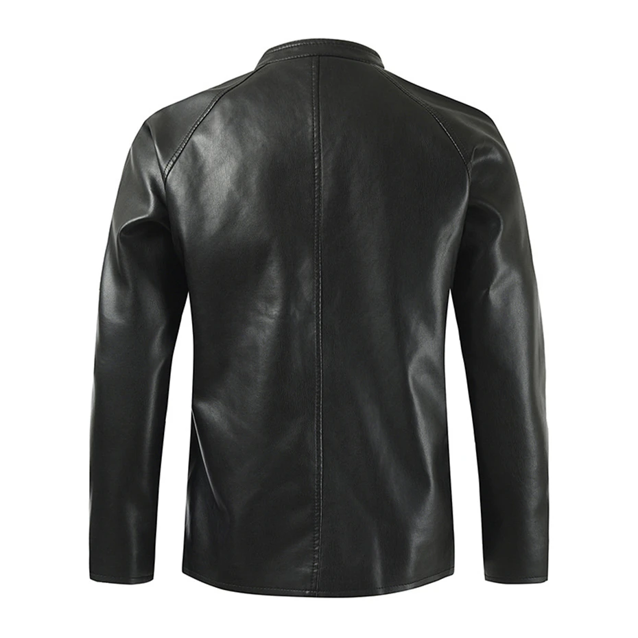 Casual Solid Color PU Jacket Men Motorcycle Biker PU Coat Spring Autumn Stand Collar Jackets Male Faux Leather Coats Black