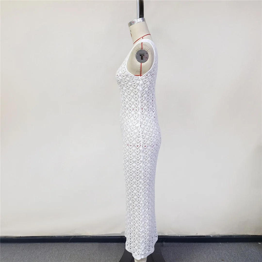 V-Ausschnitt, rückenfreies, gehäkeltes, gestricktes Tunika-Strandkleid, Strandmode, Damen-Strandkleid, Strandüberwurf, Damen V6999 – Detail 10