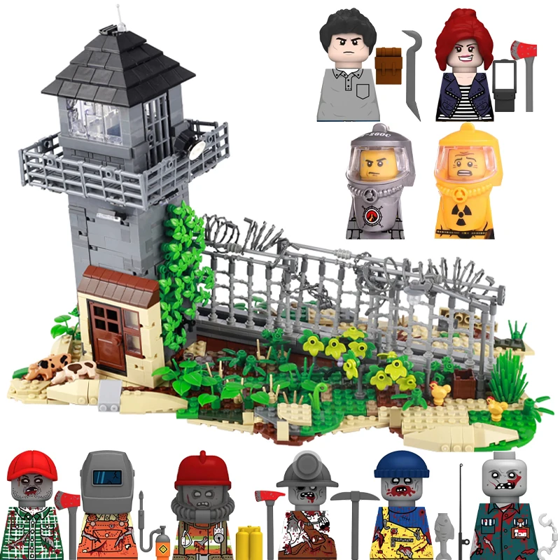 MOC Horror Movie Mini Action Zombie Figures Walking Dead Safe House Building Blocks Post Ruins City Halloween Bricks Toys Gifts