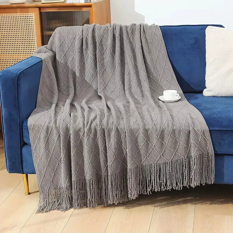 130X180CM Office Blanket Air Conditioning Blanket Retro Wool Tassel Hem Blanket Knitted Sofa Home Office Rest Cover Blankets