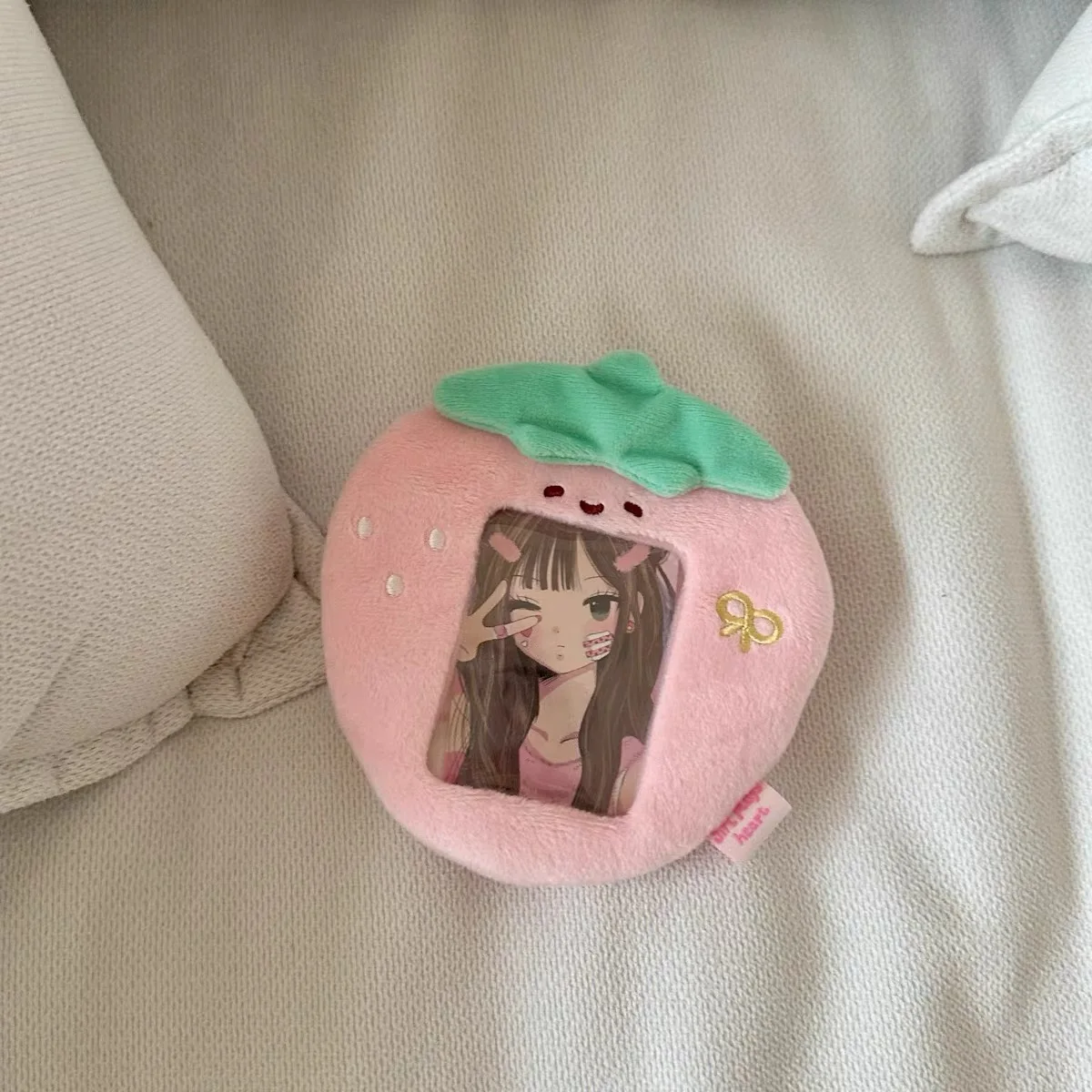 Original Cute strawberry plush card holder 3 inch Kpop Photocard Holder Photo Card pendant card holder School Stationery