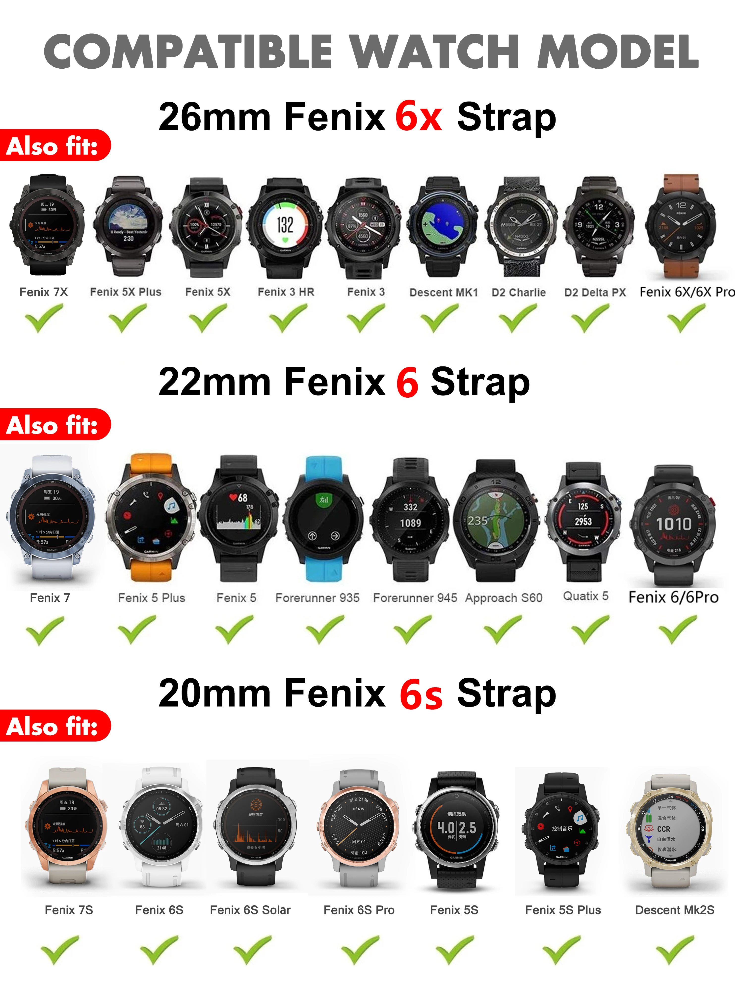 실리콘 시계 밴드 스트랩, Garmin Fenix 7X 7 6X 6 6S Pro Easyfit 손목 스트랩, Fenix 5 5X 5S Plus 스마트 워치 팔찌, 26mm, 20mm, 22mm