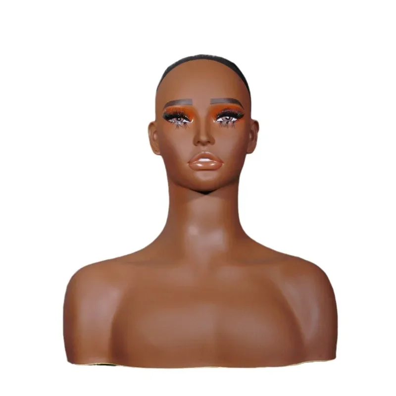 

Реалистичная черная женская голова манекена с плечами для париков, ожерелья, шляп, дисплея