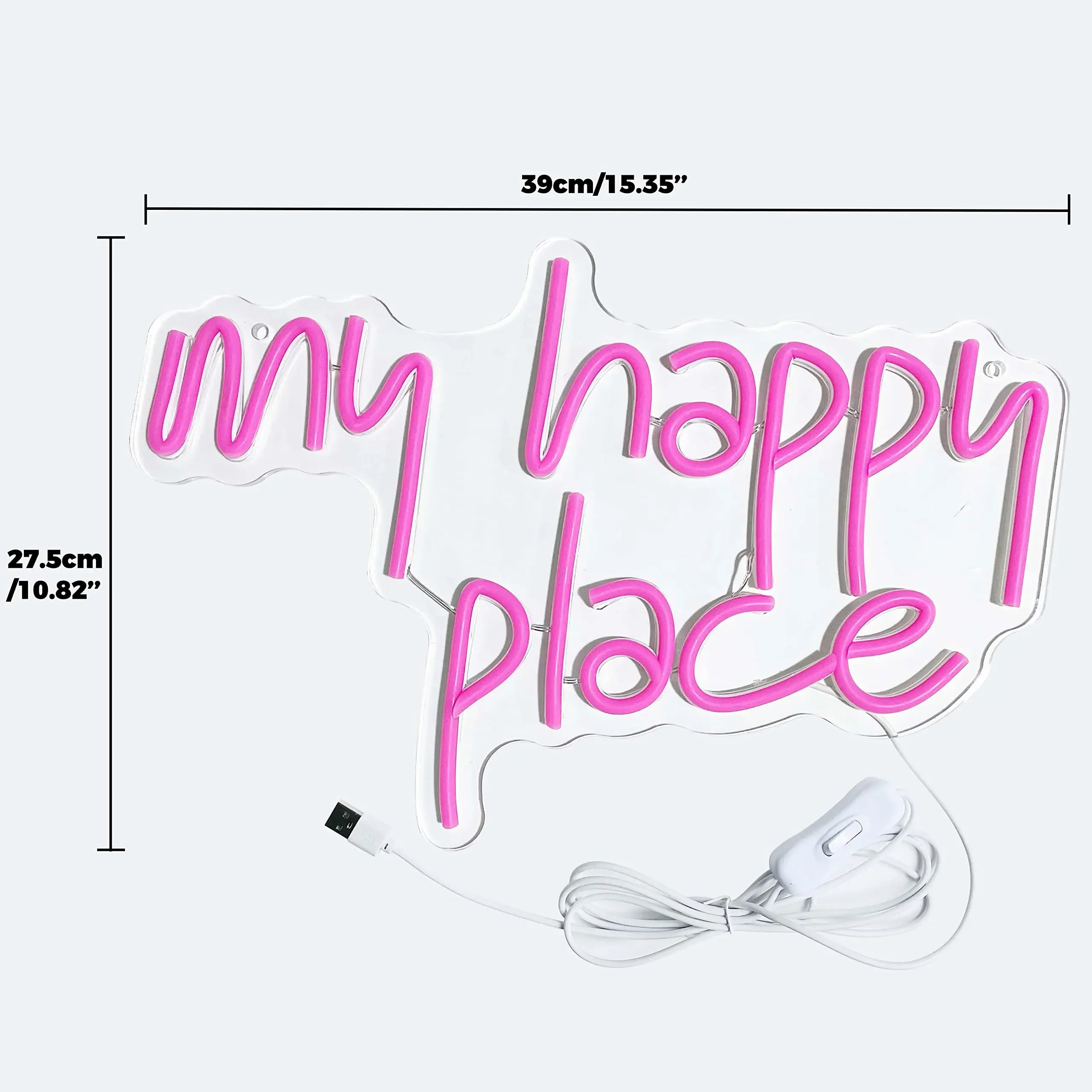 Imagem -03 - Happy Place Neon Led Light up Sign Wall Decor Pink Neon Lights Letters Room Acessório Estético my