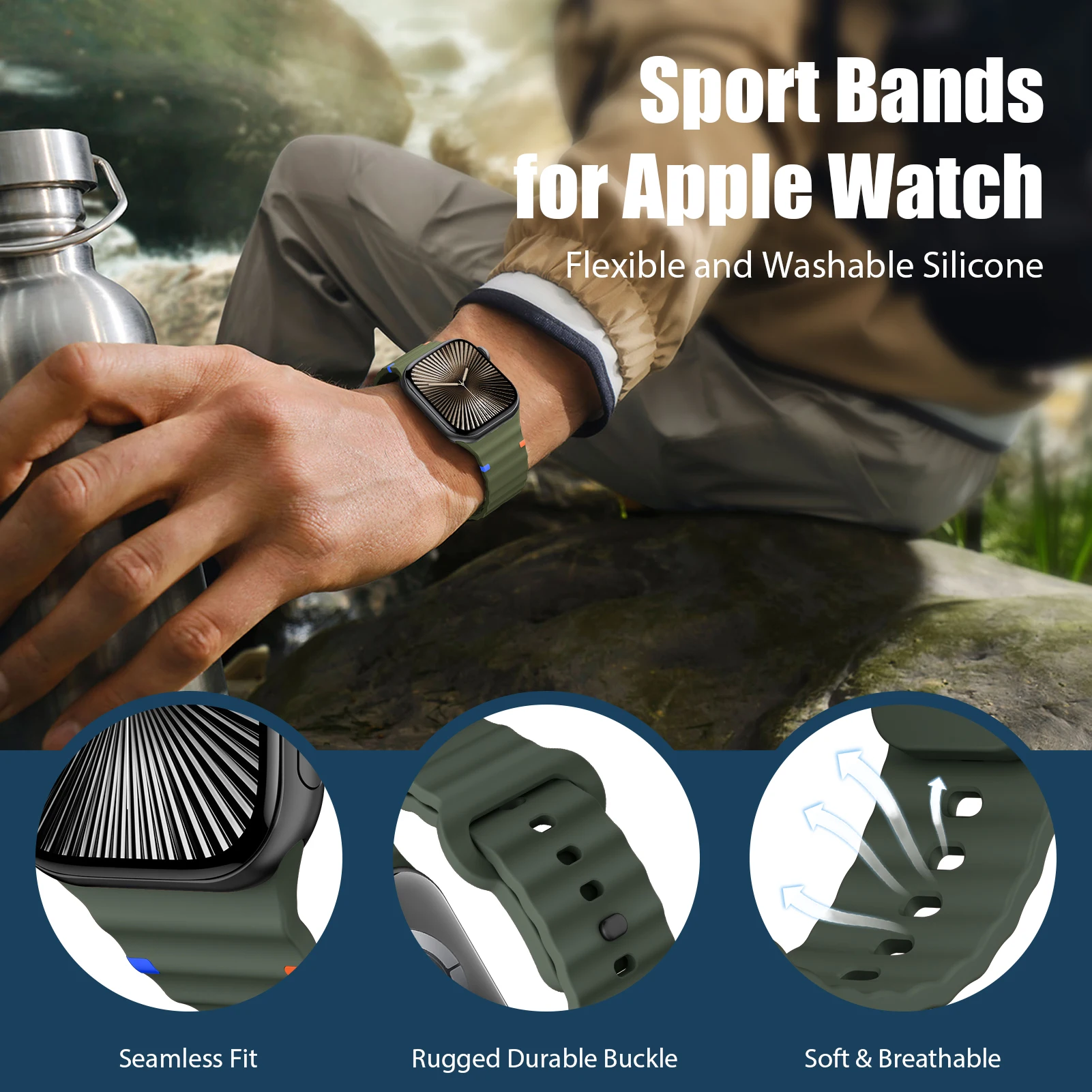 Silicone Straps for Apple watch Band 44mm 40mm 49mm 45mm 46mm 42mm 38mm 41mm correa Sport Bracelet iWatch Series 10 SE 9 Ultra 2