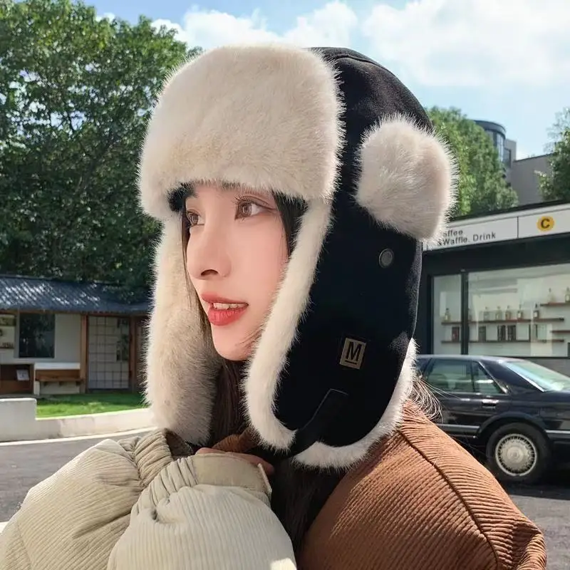 Unisex Winter Thick Faux Fur Lined Suede Trapper Hat Windproof Warm Earflap Ushanka Cap For Outdoor Cycling Commute Cold Weather