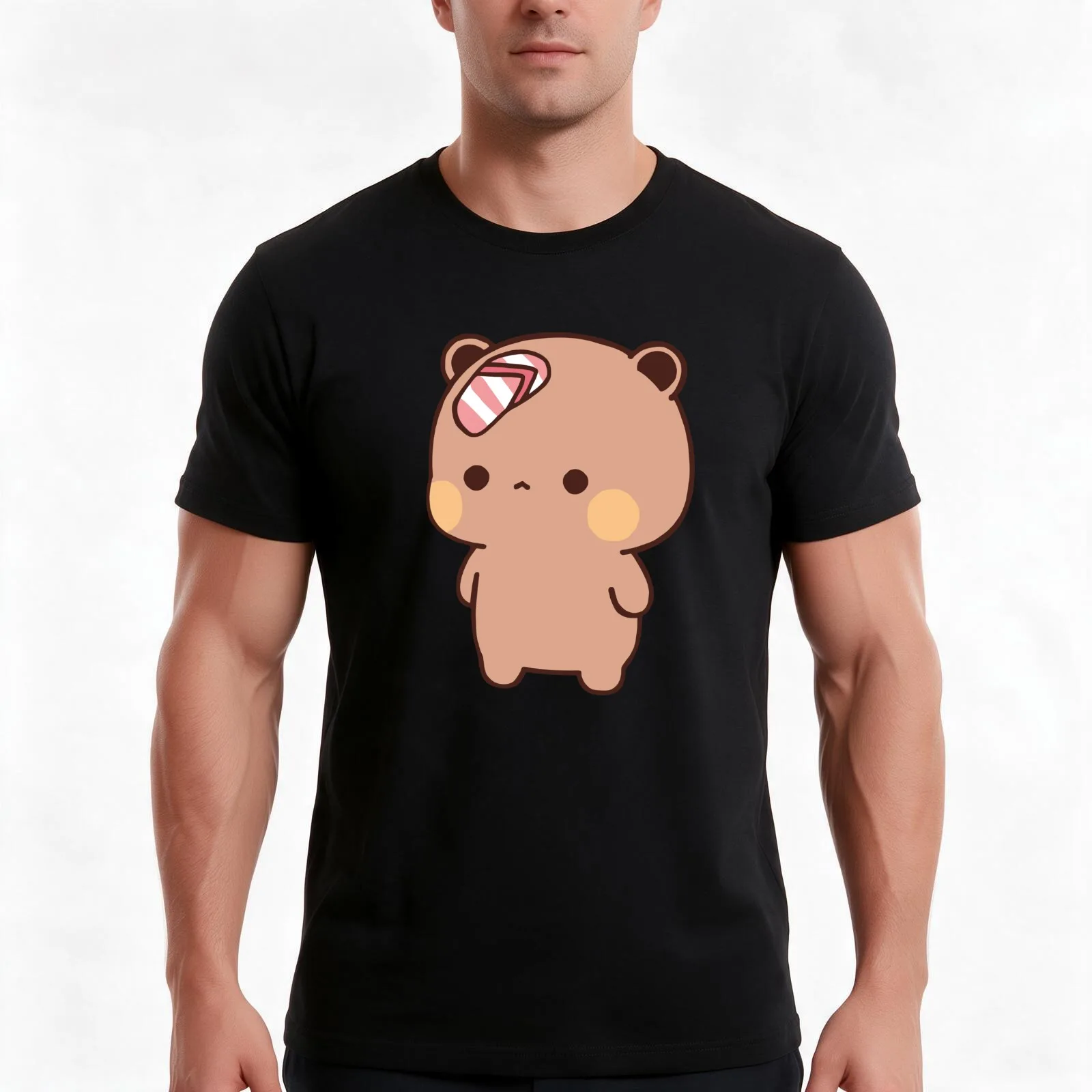 Panda BuBu’s Flip Flop on DuDu Bear face!!?? T-Shirt, Novelty Saying Tshirt, Soft Cotton Crew Neck Everyday Top