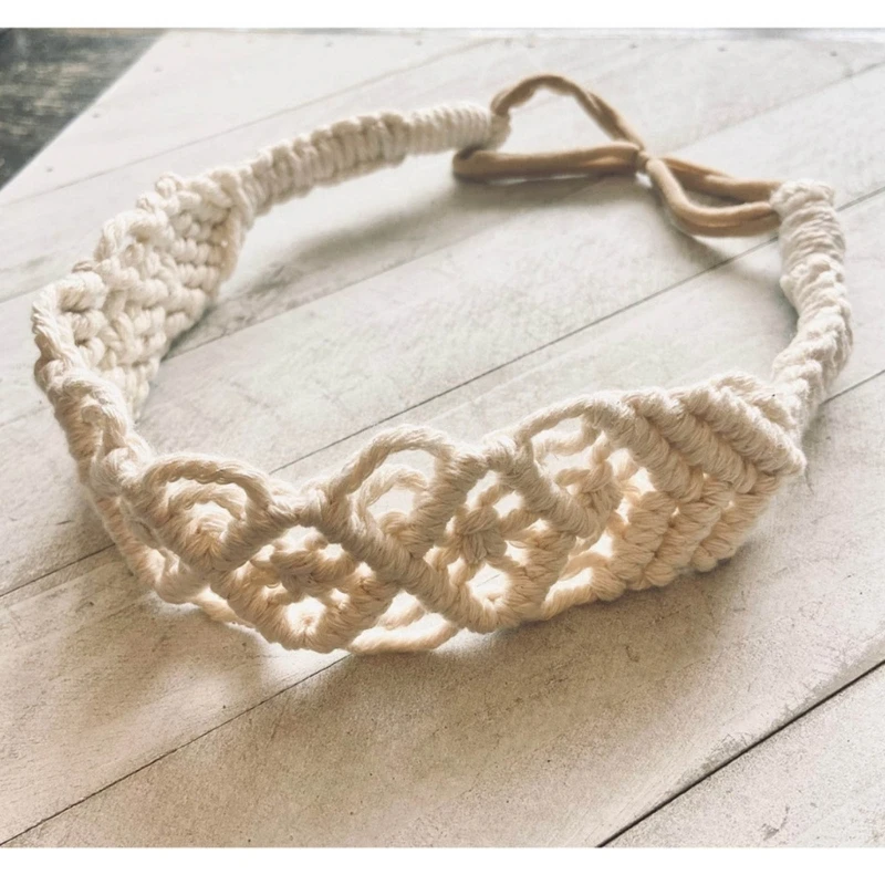 Hand Woven Cotton Rope Crochet Headbands Elastic Wide Braided Hairband Bohemian Hair Accessories for Women Girls