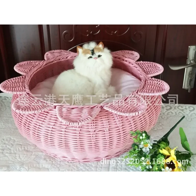 Handwoven Rattan Storage Basket for Bread Towels Pet Dog Bed Teddy Kennel Natural Wicker Organizer Bin Home Decor