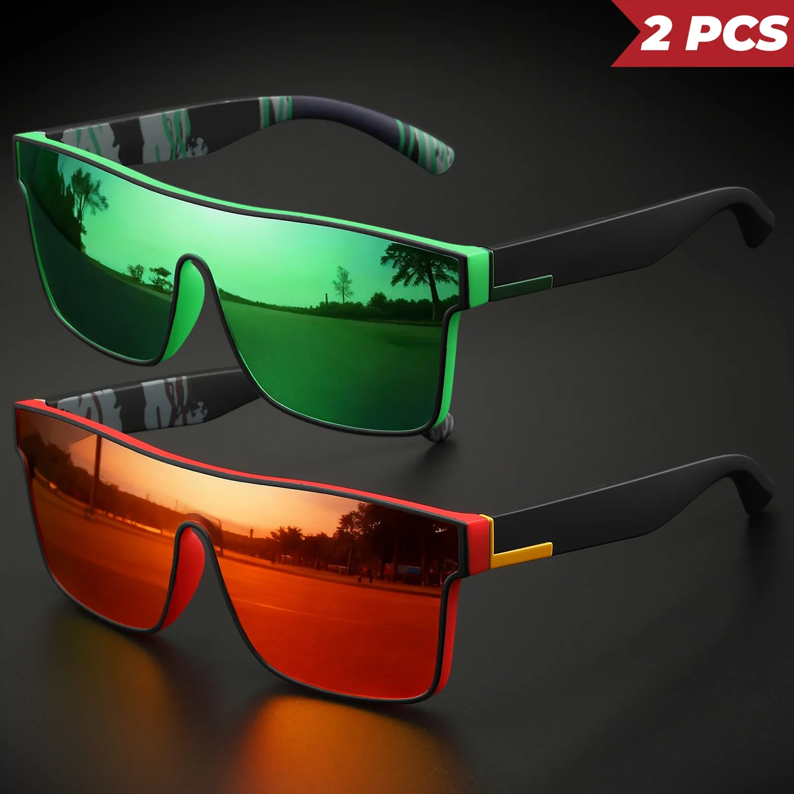 2Pcs/Set New Fashion UV400 Sunglasses Men Women Outdoor Sports Eyewear for Fishing Cycling Hiking Running Travel Glasses 841