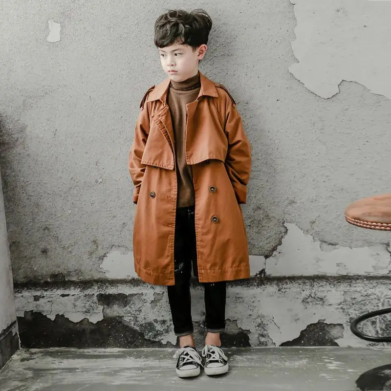 Boys Trench Coat Spring Autumn Long Padded Cotton Windbreaker Korean Style Kids Casual Outerwear 2026