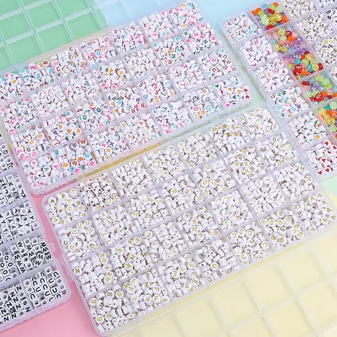 6x6mm/4x7mm 아크릴 알파벳 숫자 하트 구슬 세트 - DIY 목걸이 팔찌 제작용