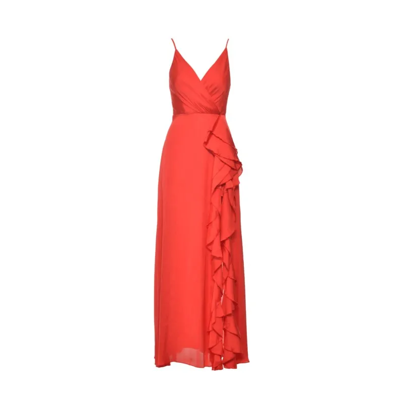 فساتين حفلات مثيرة للنساء موضة صيف 2025 حمالة غير متناظرة مكشكشة بدون أكمام بفتحة جانبية فستان سهرة طويل أنيق