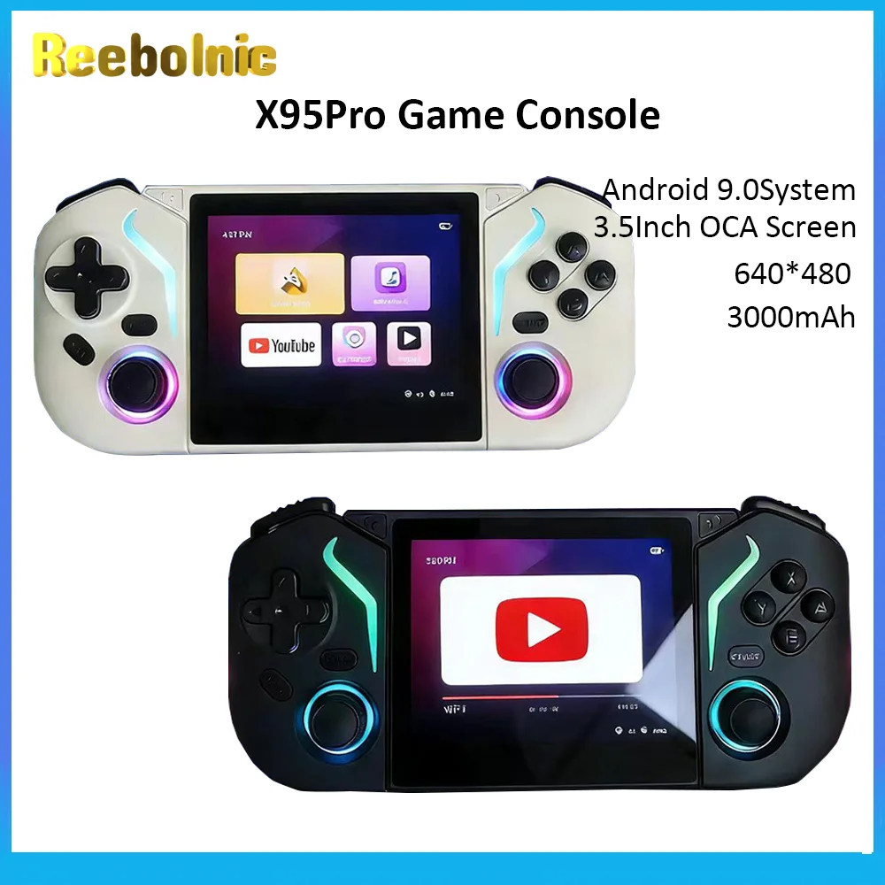 Портативная игровая консоль Reebolnic X95Pro с 3,5-дюймовым экраном OCA, симулятор ретро-игр, Wi-Fi, YouTube, PS1, портативная, подарок для детей.