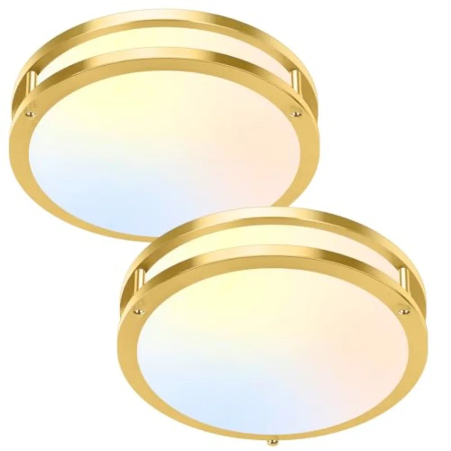 

LED Flush Mount Ceiling Lights, Gold Kitchen Lighting Fixtures with 700K/3000K/4000K/5000K/6500K 5 Color Adjusted, Dimmable Mod