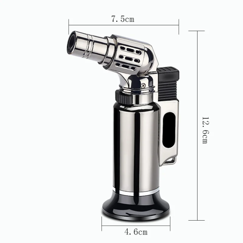 Metal Direct Injection Gun Windproof Blue Flame One Button Flame Locking Butane Gas Lighter Outdoor BBQ Kitchen Cigar Lighter