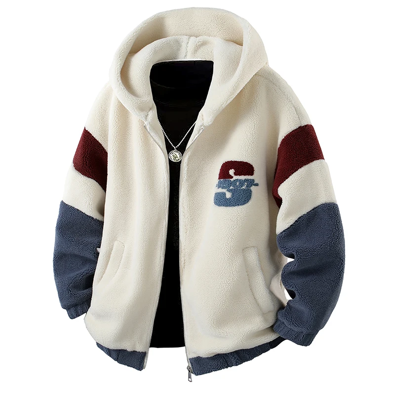 

Fashion Men's Hooded Warm Fleece Liner Jackets High Street Wear 2025 Autumn Winter Plush Coats Youth Thicken Padded Top Clothing