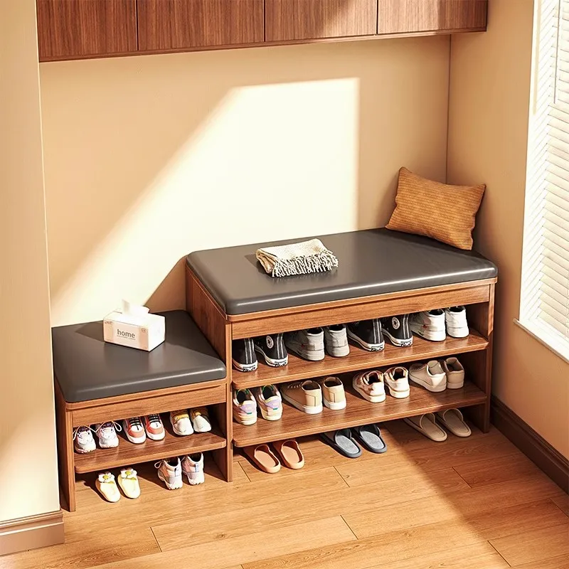 

Entry door parent-child shoe change stool door household shoe rack can sit shoe cabinet with stool storage integrated