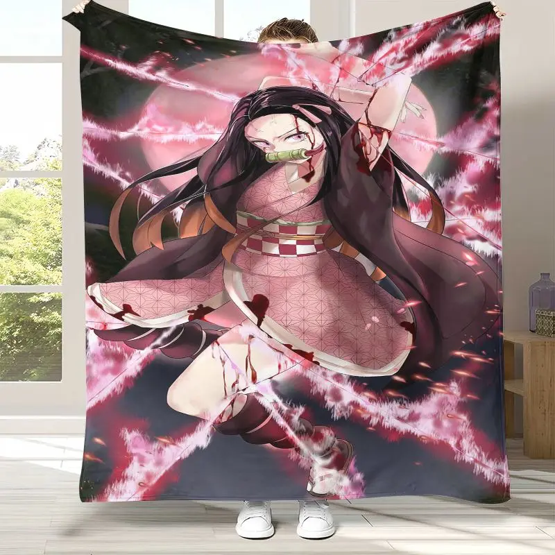 3D Demon Slayer Kimetsu no Yaiba Tanjiro Nezuko Anime Soft Flannel Throw Blanket,Cozy Blanket for Bed,Sofa,Living Room,Picnic