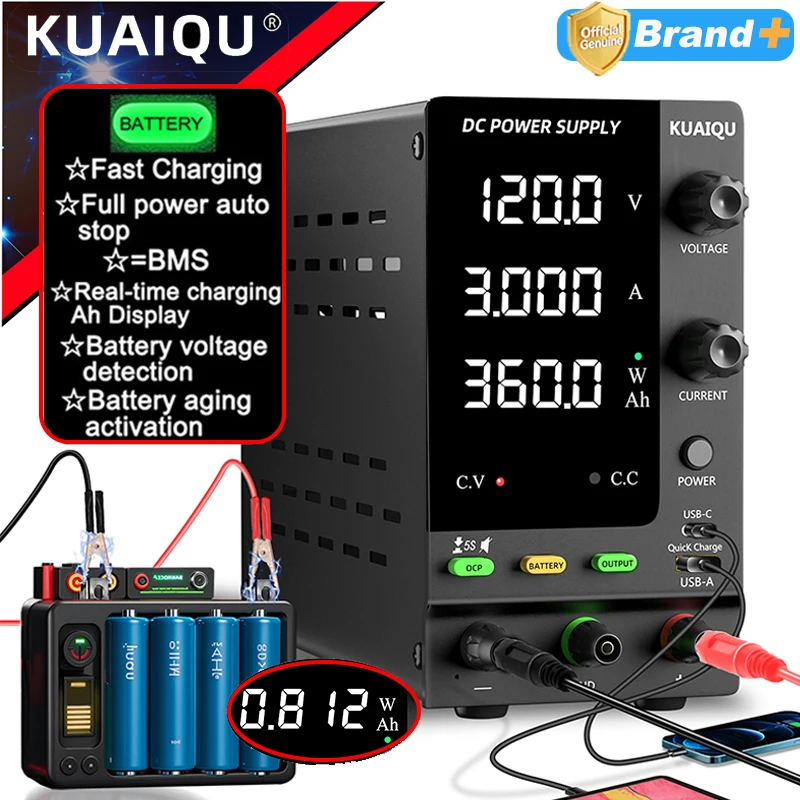 Alimentatore da Laboratorio KUAIQU Regolabile 3.7V 4.8V 12V 24V 48V 60V 72V 100V per Ricarica Batterie, R&S, Attivazione Batterie, Test BMS