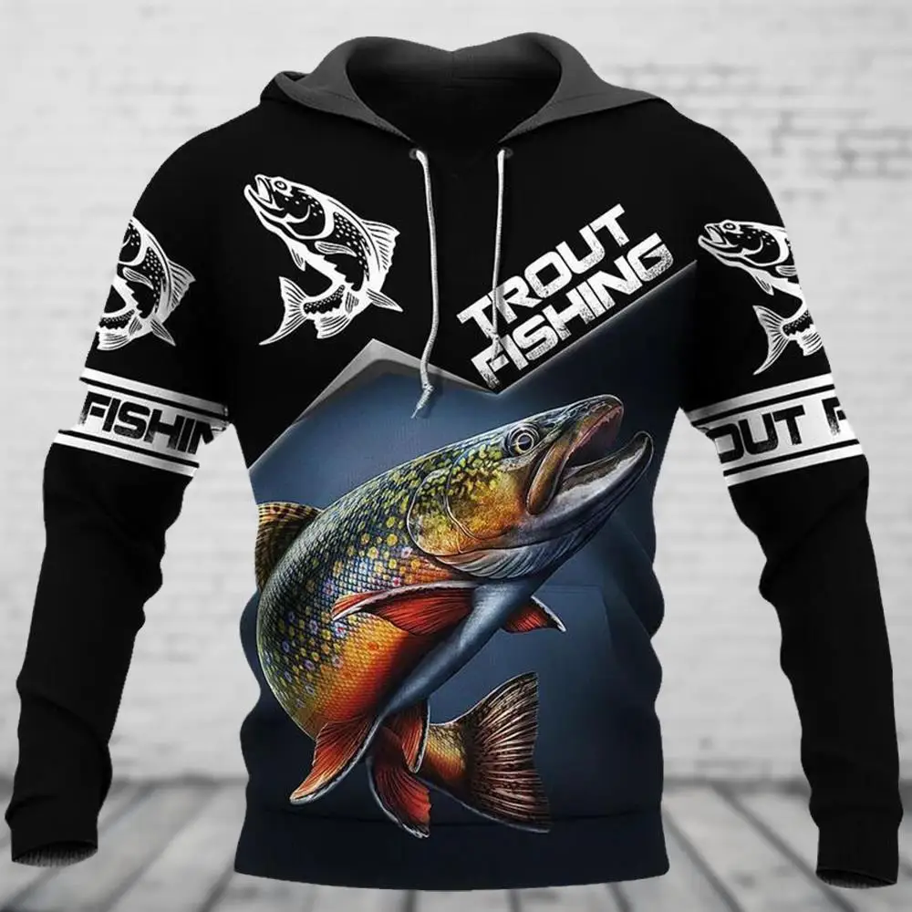 

Fashion Fish Graphic Print Men's Hoodies Outdoor Fishing Sports Breathable Sweatshirt Autumn Casual Oversize Tops Funny Pullover