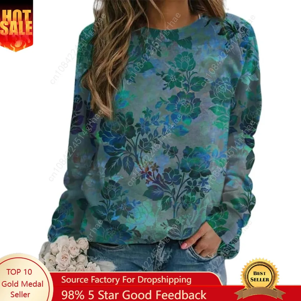 

Akivide Women's Long Sleeve Flower and Landscape Print Sweatshirt Casual Fall Loose Crewneck Pullover Tops