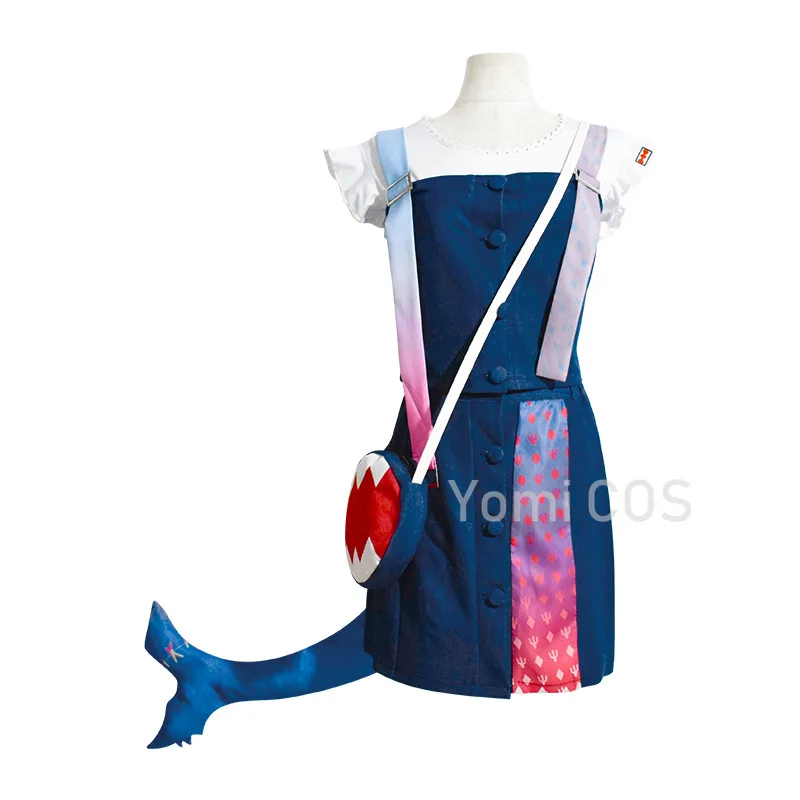 Virtual YouTuber Gawr Gura Catshark Casual Outfit Cosplay Costume Halloween Cute Cos Suit Full Set with Tail Kawaii Cosplay