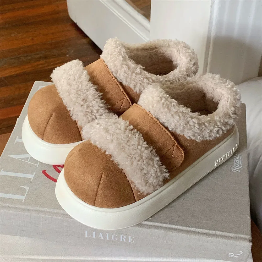 

Warm Lamb Wool Cotton Shoes Women's Autumn Winter Casual Outer Velcro Easy Soft Padded Retro Board Shoes Non-slip Breathable