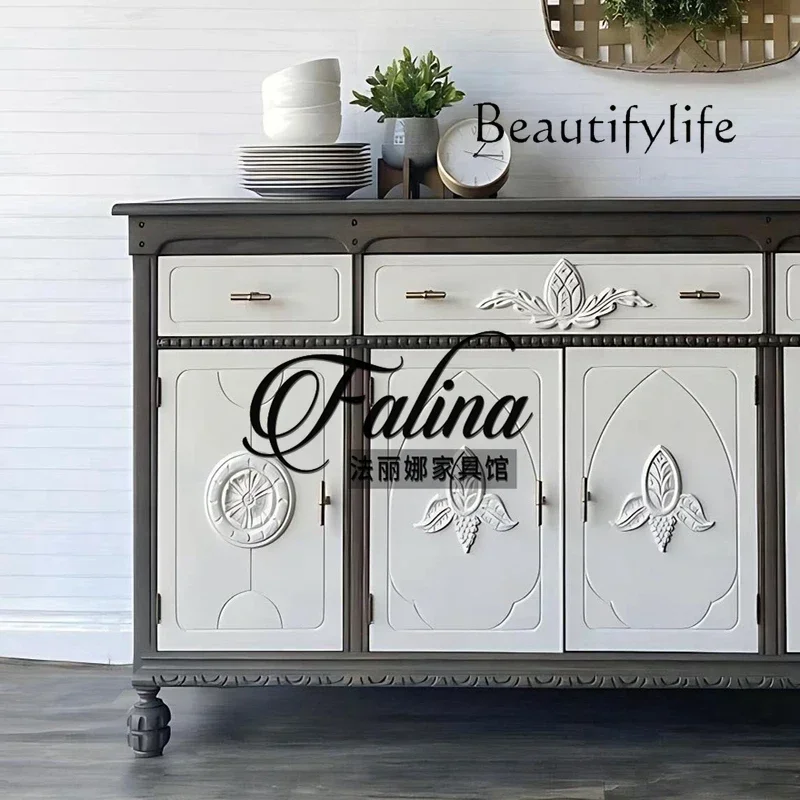 

aQ WW French Entrance Cabinet Retro Style European Carved Living Room Solid Wood Dining Side Cabinet Light Luxury High Sense