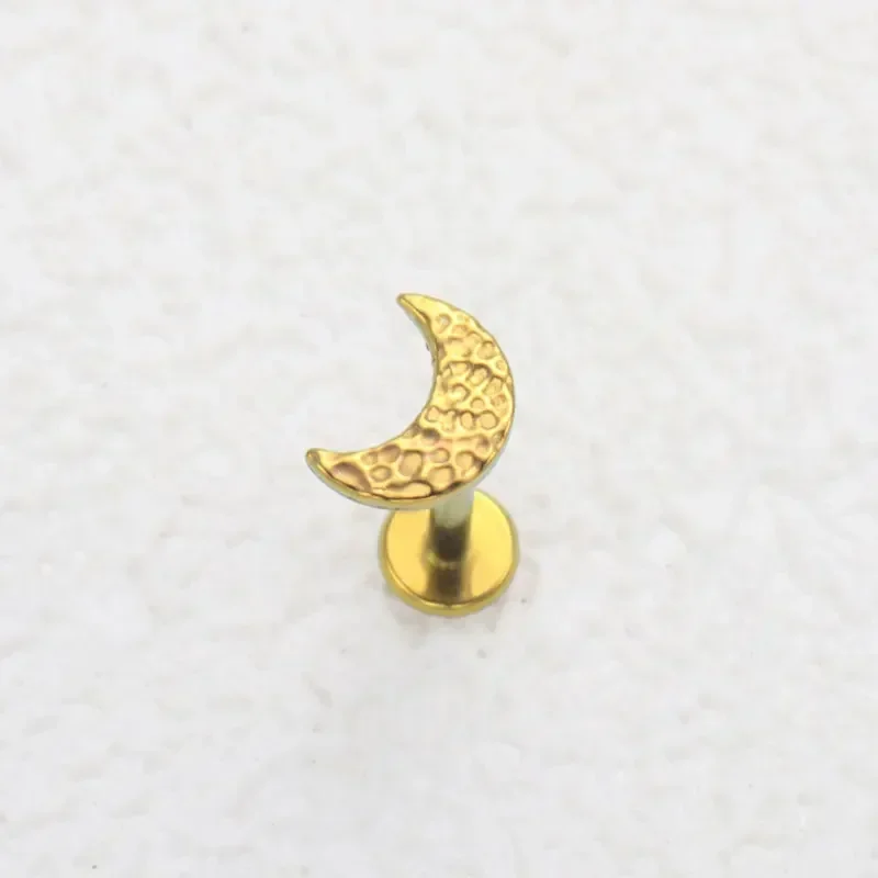 ASTM F136 Titanium Crater Hammer Moon Lip Piercing Internal Thread Labret Tragus Ear Cartilage Flat Piercing Nose Jewelry