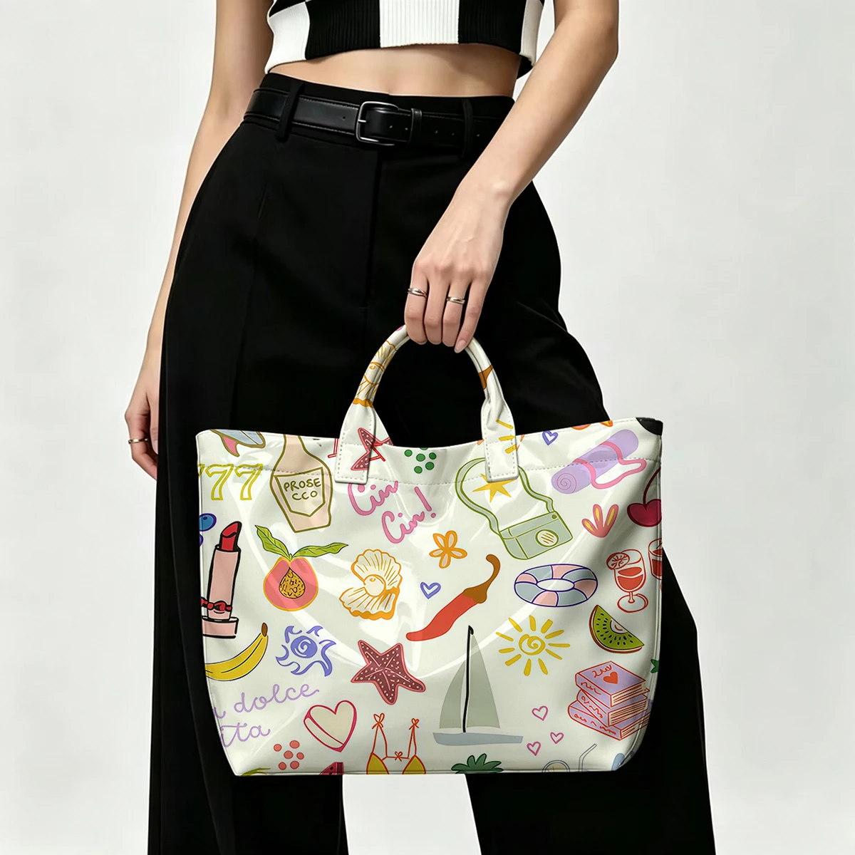 All the Fun Things PVC Tote Bag Waterproof Transparent Jelly Bag Beach Bag Tote Pouch Bow Handbags Storage Bag