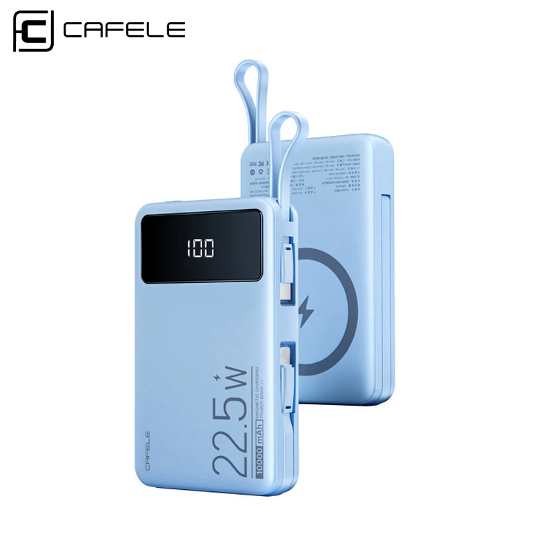 CAFELE Magnetic 22.5W 10000 mAh Wireless Charging Power Bank Smart Digital Display Dual Cable Dual Type C Input Power Bank