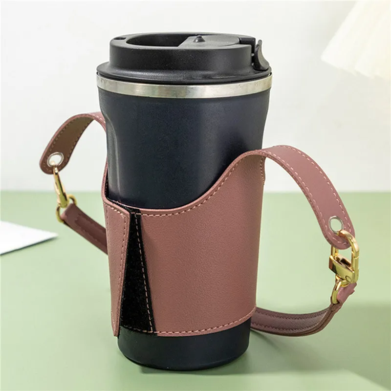 Leather Cup Cover Pouch Portable Water Bottle Sleeve Bag Leather Carrying Strap Insulating Cups Milk Tea Coffee Cups Accessories