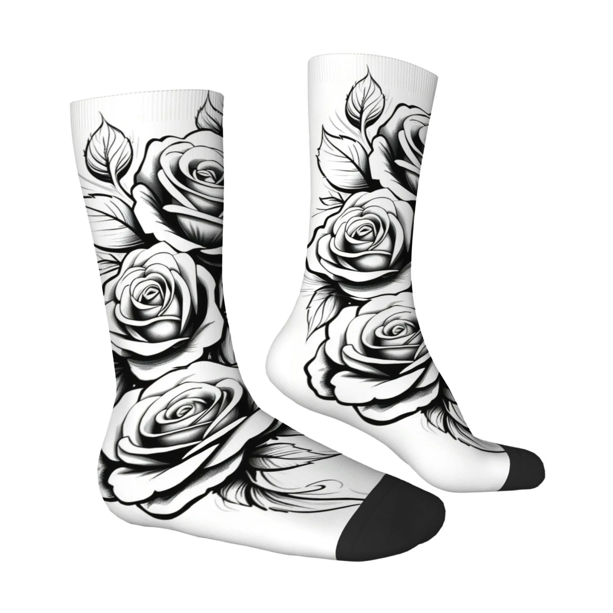 

Tattoo Style Rose Pattern Men's Socks Breathable Soft Skin Friendly for Outdoor Sports Fitness Retro Streetwear Compression Sock