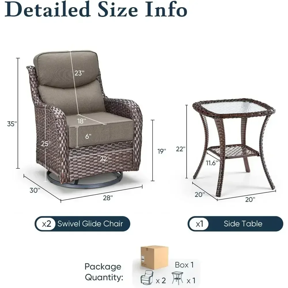 6 Thick Cushioned Swivel Rocker Patio Chairs with Side Table, High Back Wicker Furniture Set, Ergonomic Zone Back, Glider Deck P