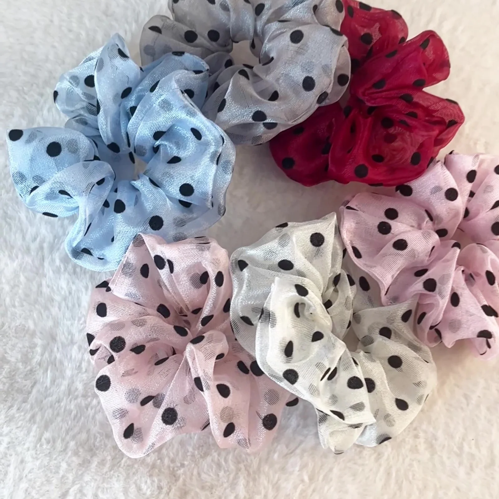 Резинки для волос из органзы в горошек, 1 шт., прозрачные резинки для волос 6 цветов, эластичные резинки для волос для женщин, идеально подходят для повседневных и вечерних причесок