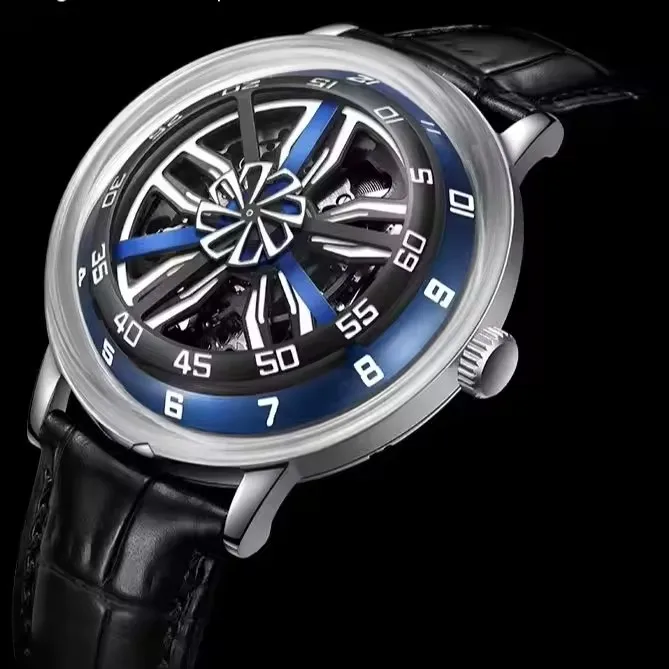 OBLVLO Men's Luxury Automatic Skeleton Watch Sapphire Crystal Luminous Waterproof Rotating Wheel Dial