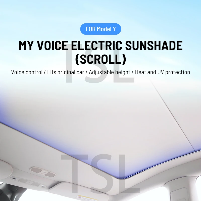 주변 조명이 있는 음성 제어 전기 햇빛가리개, 테슬라 모델 Y용 파노라마 전기 햇빛가리개 