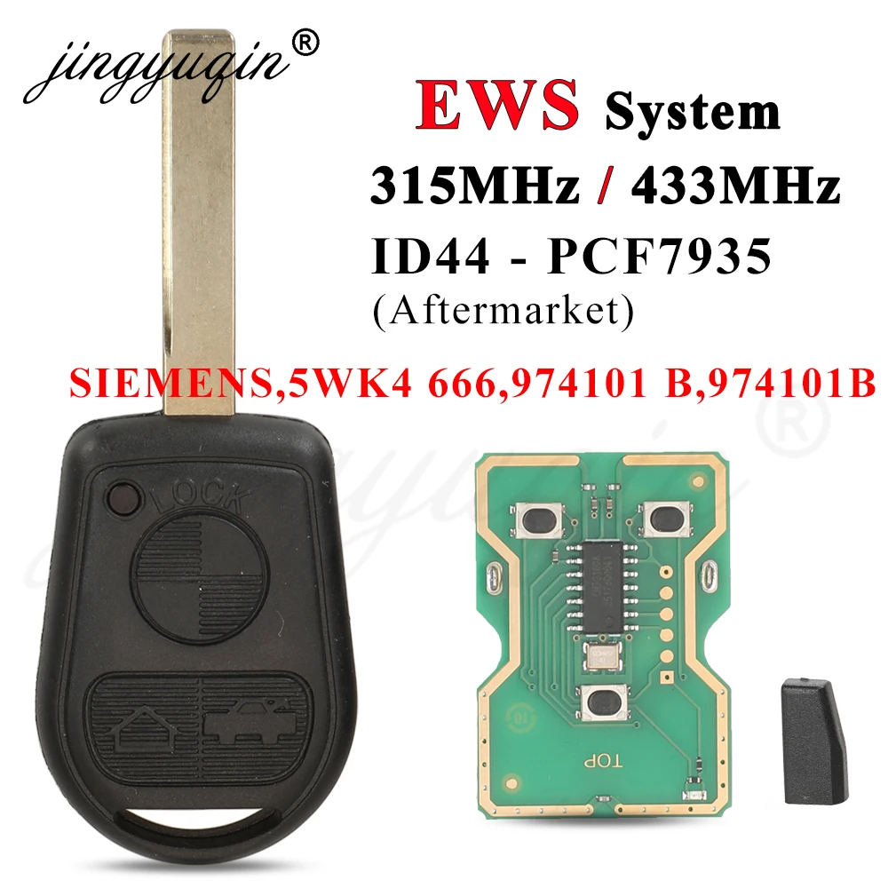 Jingyuqin EWS Car Key Head Remote 315/433MHz ID44 PCF7935 Chip For Range Rover Vogue Land Rover Discovery 2002-2008 3Button HU92