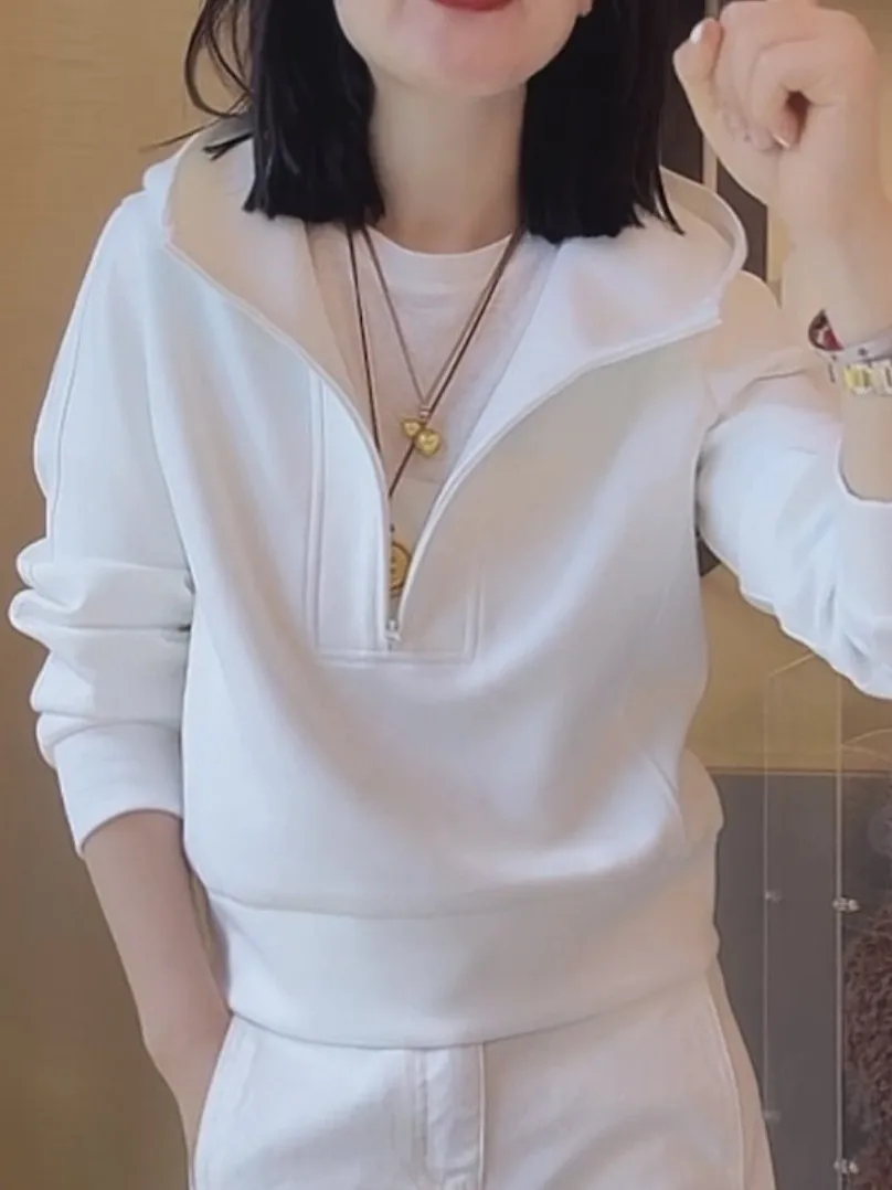 

Женская толстовка большого размера с длинным рукавом на молнии, модный утягивающий топ, новинка весеннего сезона, удобная корейская толстовка в стиле кэжуал