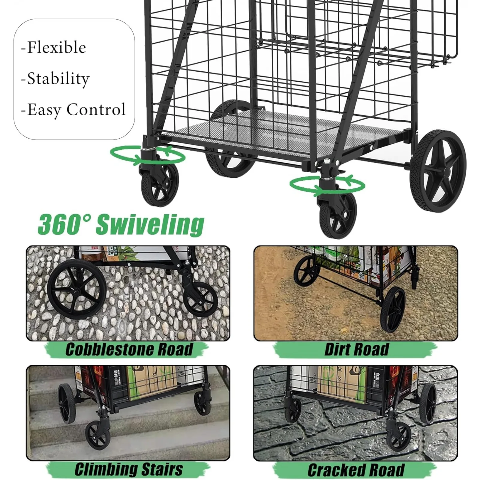 Ons Winkelwagentje Voor Boodschappen, 30.7 Gallons Opvouwbare Boodschappenwagen Met Waterdichte Tas, 360