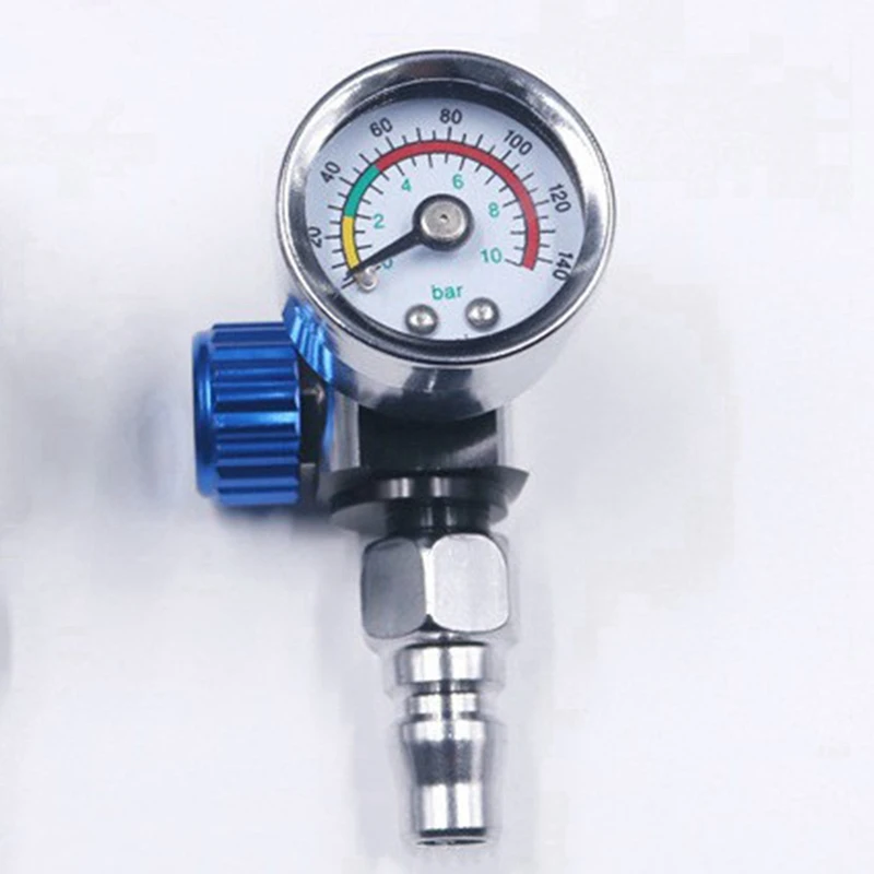 ABJA-1/4 Inch Bsp Mini Air Regulator Valve Tool Durable Small Tail Pressure Gauge With Nozzle For Spray Tool