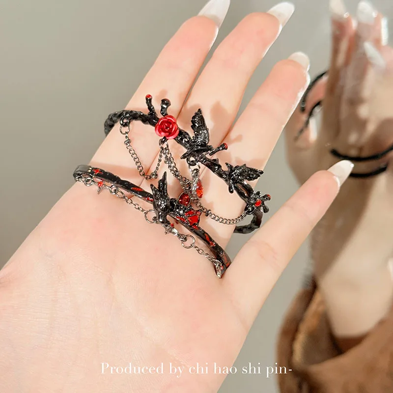 Gothic Dark Rose Crow Bracelet Game Love And Deepspace Crow Women Bracelet Clothing Accessories Jewelry Cosplay Jewelry Gifts