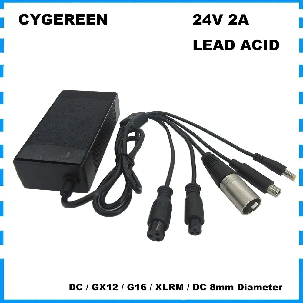 

24V 2A Lead Acid Escooter Charger 27.6V 2A For 24 V Ebike Battery Charger DC GX12 GX16 XLRM 8 mm (OD) 5 in1 Plugs