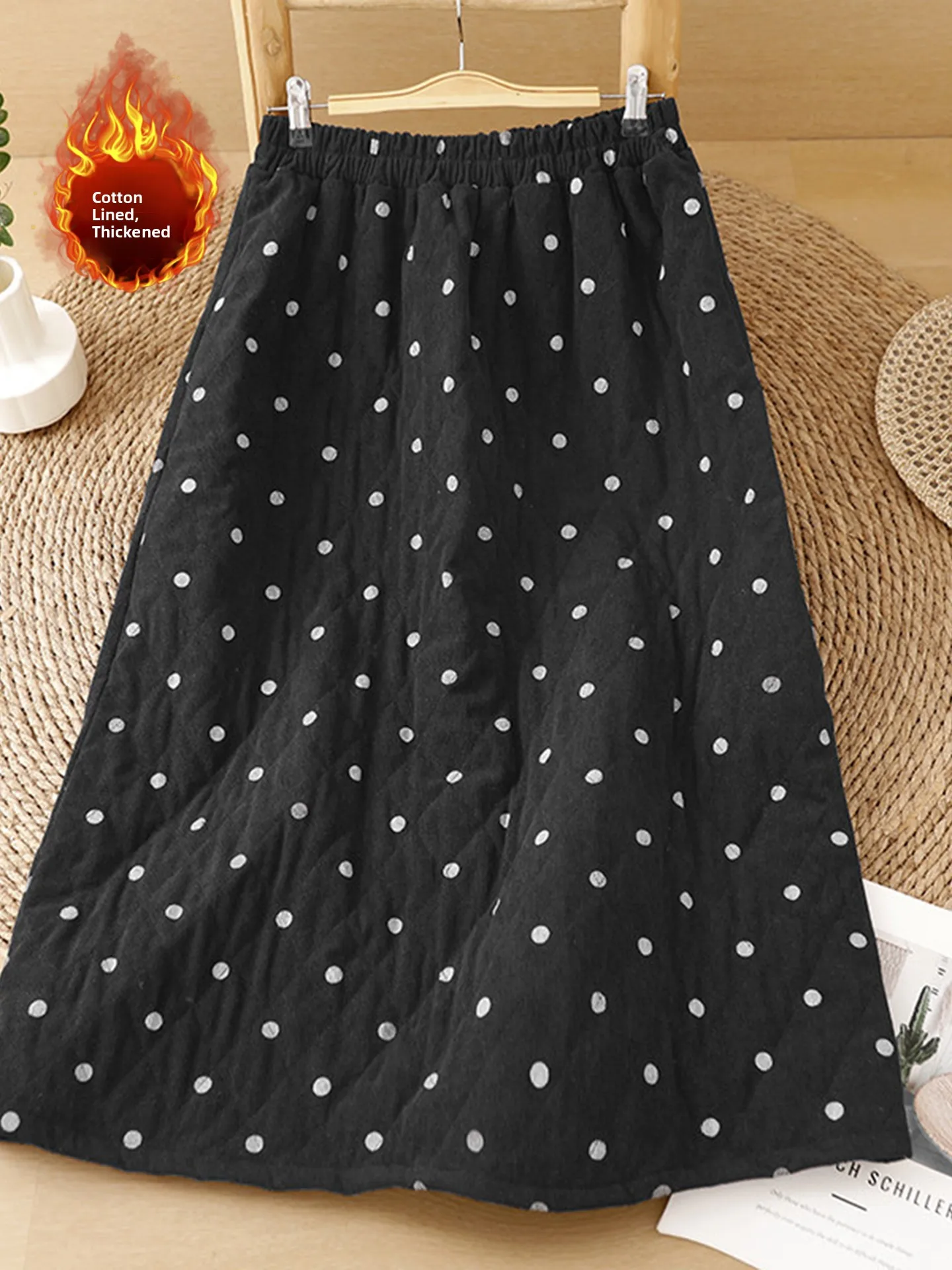 Retro Polka Dot Cotton Half Skirt Large Size Women's Autumn Winter Flower Bud mid Length Corduroy Loose Slimming Long Skirt