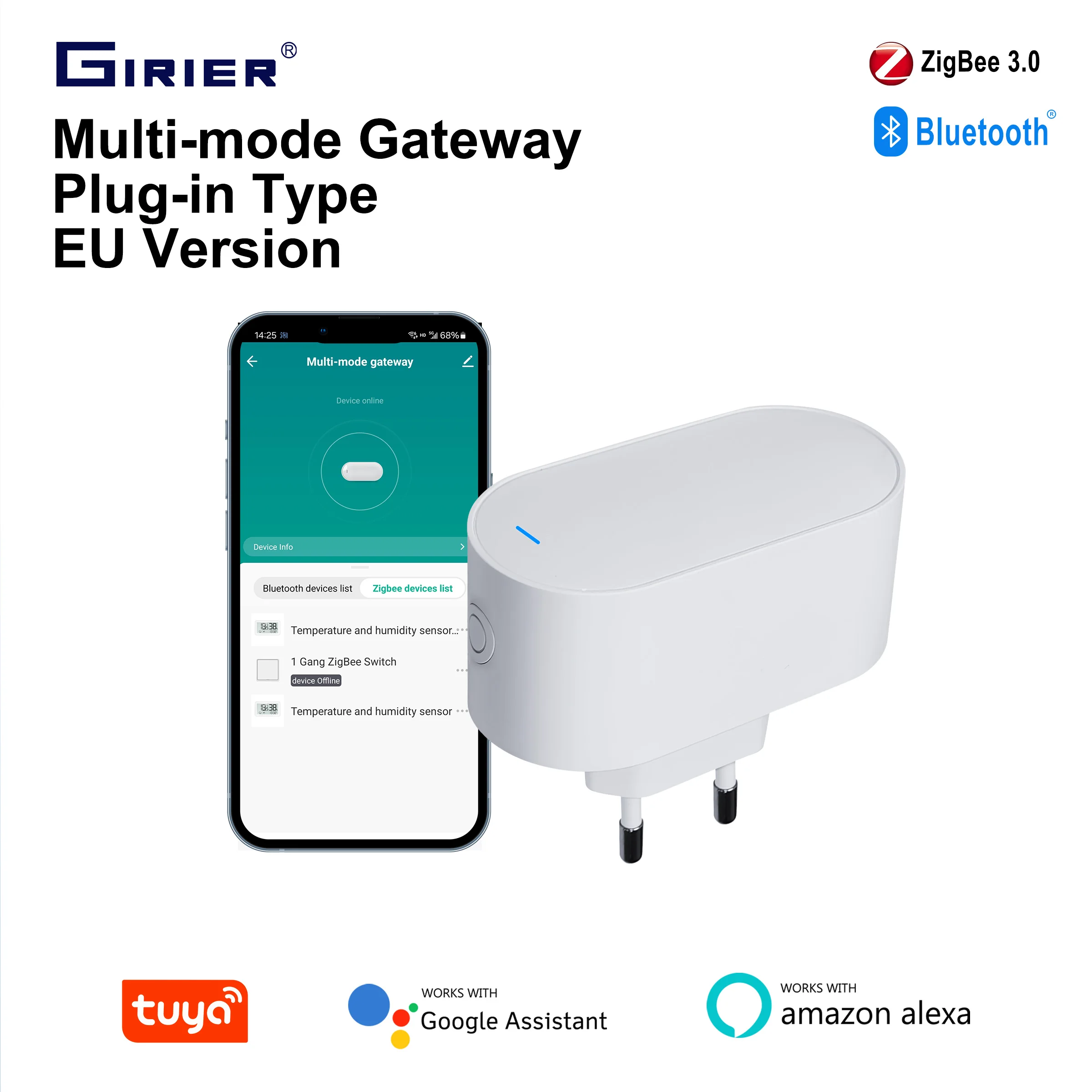 GIRIER Tuya Smart Gateway Hub Plug-in Type Multi-mode Bluetooth Gateway Bridge ZigBee Hub for Home Automation Works with Alexa