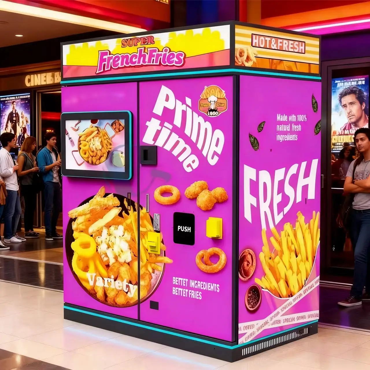 Máquina expendedora de patatas fritas más rápida personalizada con pantalla táctil, bola de pescado frito, anillo de cebolla, máquina expendedora de patatas fritas