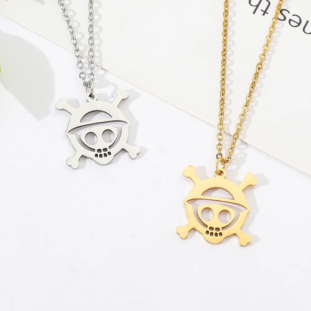 Anime merchandise stainless steel skull pirate pendant necklace, Halloween party accessories for men and women