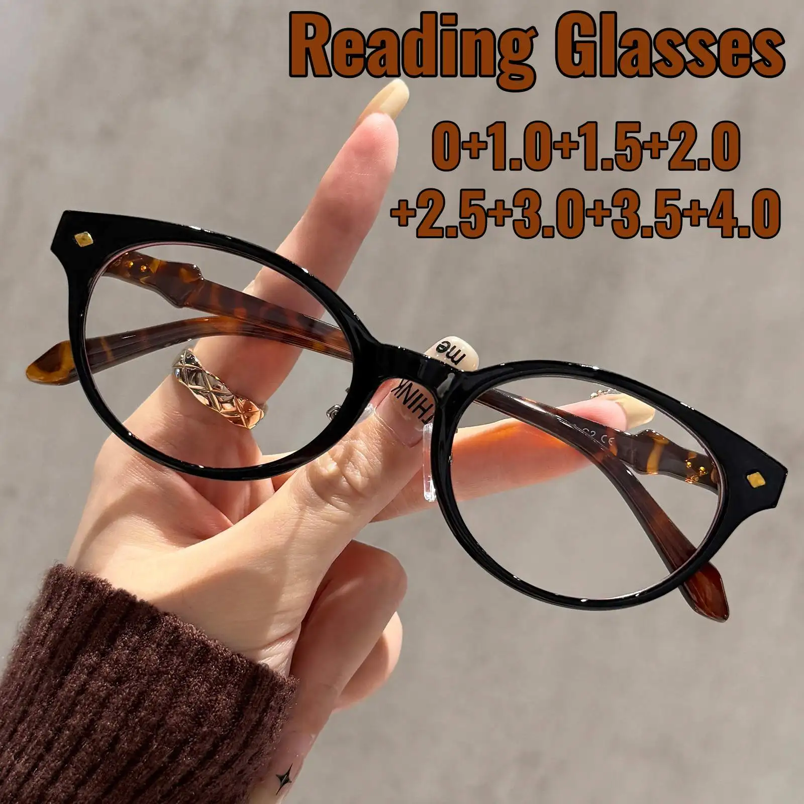 

Retro Tortoiseshell Reading Glasses Lady's Luxury Designer Oval Frame Far Sight Eyewear Vintage Blue Light Protection Eyeglasses