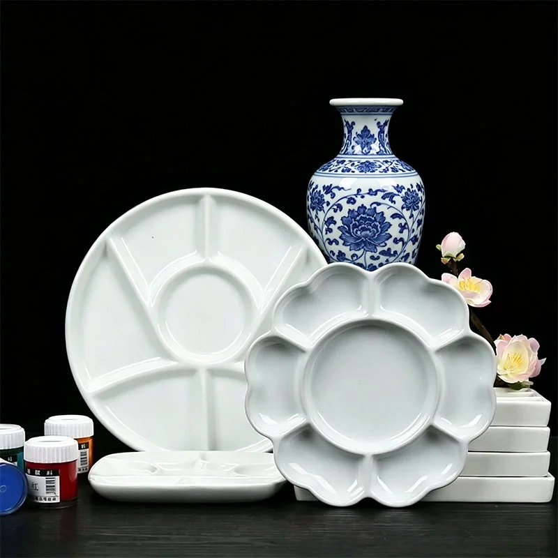 Ceramic Paint Palette Jingdezhen Plum Blossom Thickened Tray for Watercolor Acrylic Oil Gouache Chinese Painting Art Students